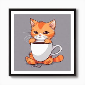 Cute Orange Kitten Loves Coffee Square Composition 33 Art Print