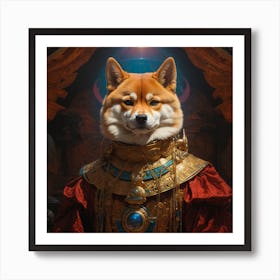cinematic bust portrait of psychedelic shiba inu, head and chest only, exotic alien features, Tim Hildebrandt, Wayne Barlowe, Bruce Pennington, donato giancola Art Print