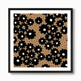 Black Daisies Ochre Art Print