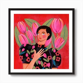 Woman with Tulips Art Print