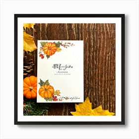 An Autumn Themed Holiday Card Adorning A Vintage Rustic Wooden Finish Laden With A Hand Drawn Dispu Art Print