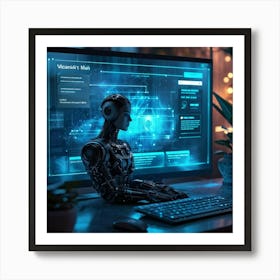 A Cyber Themed Website Interface With A Central Chat Dialog Box Engaging In Conversation With A Cli (2) Art Print