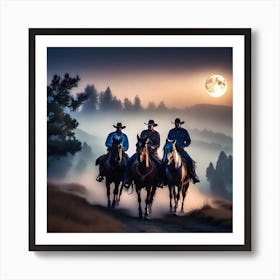 Cowboys In The Moonlight 3 Art Print