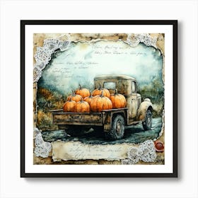 Old Truck With Pumpkins Art Print