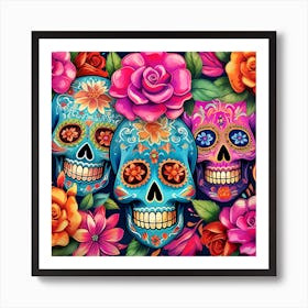 Day Of The Dead Skulls 1 Art Print