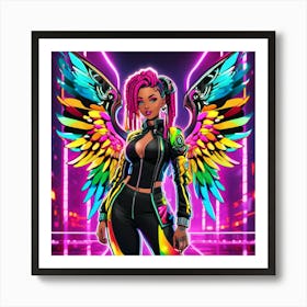 Neon Girl With Wings 21 Art Print