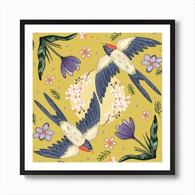 Swooping Swallows Square Art Print