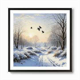 Crows In The Snow Art Print