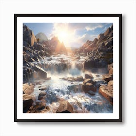 Waterfall In The Mountains Art Print