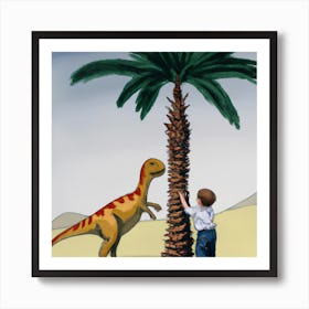 Baby Petting a Dinosaur 2 Art Print