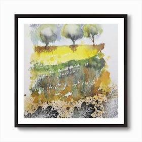 Three Trees In A Field Art Print