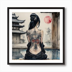 Asian Woman With Tattoos Art Print