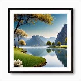 Lake Landscape Wallpaper Art Print