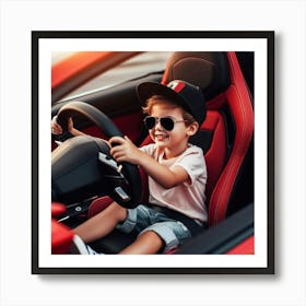 Little Boy Driving A Sports Car Art Print