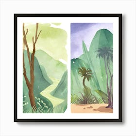 Watercolor Of A Tropical Landscape Art Print