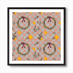 Mauve Plaid Citrus Wreaths Art Print
