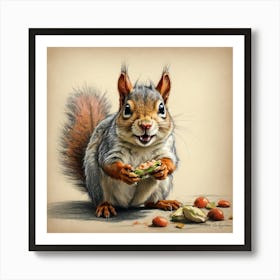 Squirrel Eating Nuts Art Print