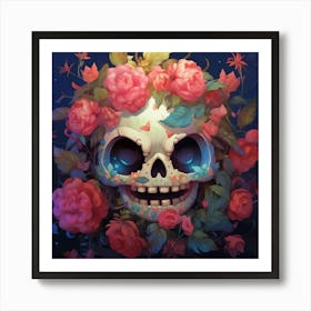 Skull With Roses 1 Art Print