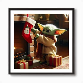 Din Grogu On Christmas Morning Star Wars Art Print Art Print