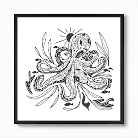 Octopus Folk Square Art Print