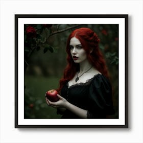 Red Haired Woman Holding Apple Art Print