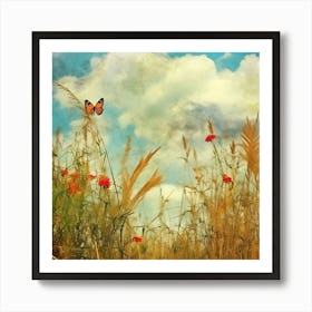 Butterfly In The Grass Art Print