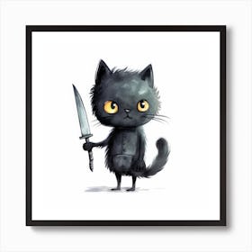 Black Cat With A Knife 2 Art Print