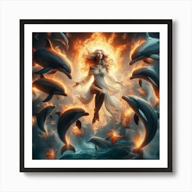 Dolphins And Fire Art Print