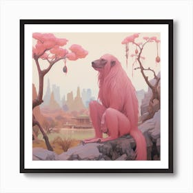 Baboon Pink Jungle Animal Portrait Art Print