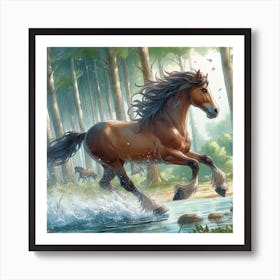 Horse Running In The Forest 4 Art Print