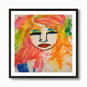 Girl With Colorful Hair Art Print