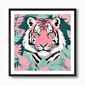 Pink Tiger Green Leaves 2 Art Print