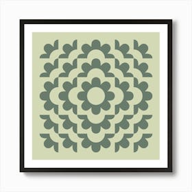 Midcentury Modern Abstract Geometric Flower Pattern Floral in forest sage green 1 Art Print