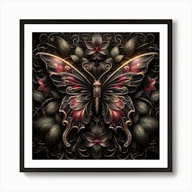 Gothic Dark Brown & Ruby Butterfly Art Print