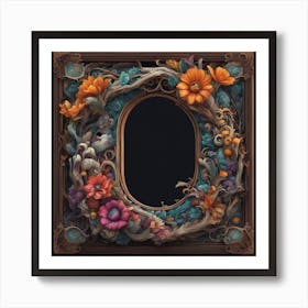 The Lettter D Made From An Intricately Painted Wooden Frame With Colorful Wood And Flowers, In Th Art Print