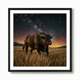 Bull In A Wheat Field 3 Art Print