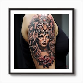 Tiger and a Women Tattoo Art Print