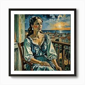 Woman On A Balcony Art Print