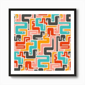 RETRO RATTLERS Desert Snakes Mid-Century Modern Geometric in Vintage Red Pink Yellow Turquoise Charcoal Art Print