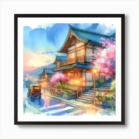 Watercolor Japanese House Art Print