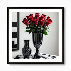 Red Roses In A Vase Art Print