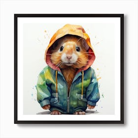 Watercolour Cartoon Guinea Pig In A Hoodie 3 Art Print