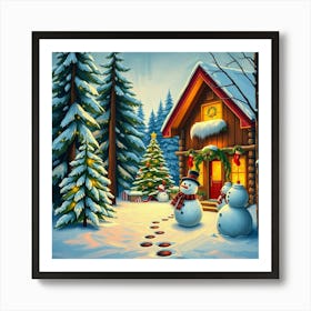 Christmas Scene With Snowmen Art Print