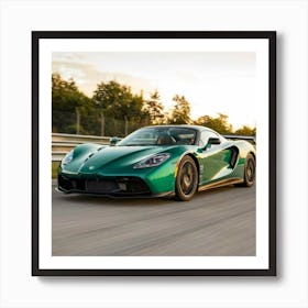 Green Sports Car On A Track Art Print