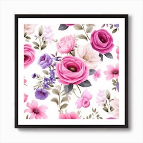 Pink Roses Wallpaper Art Print