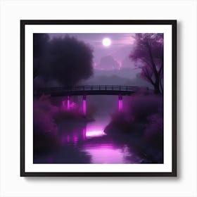 Bridge Over A River Landscape 4 Art Print