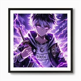 Purple Anime Boy Holding A Sword Art Print