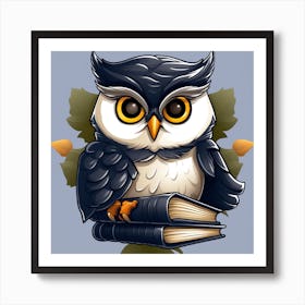 Owl With Books Art Print