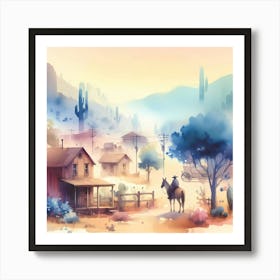 Watercolor Of A Western Town 1 Art Print