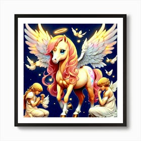 Beautiful angels and pony Art Print